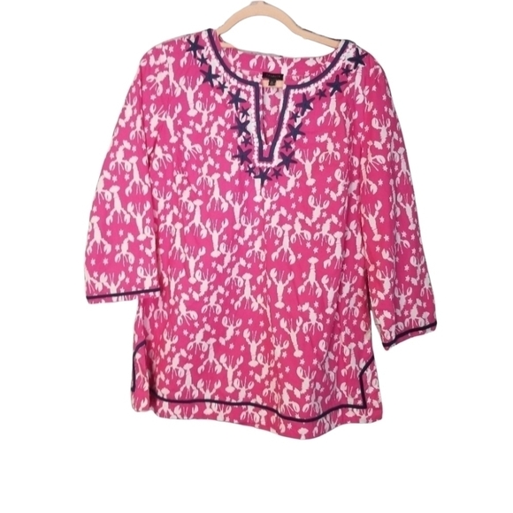 Talbots pink blue lobster popover tunic top - Picture 1 of 8